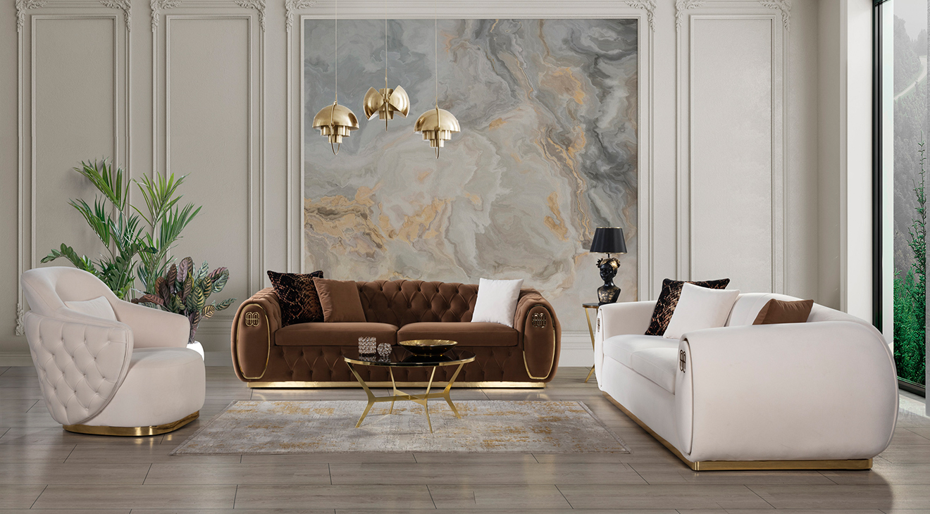 Sageza Modern Quilted Sofa Set