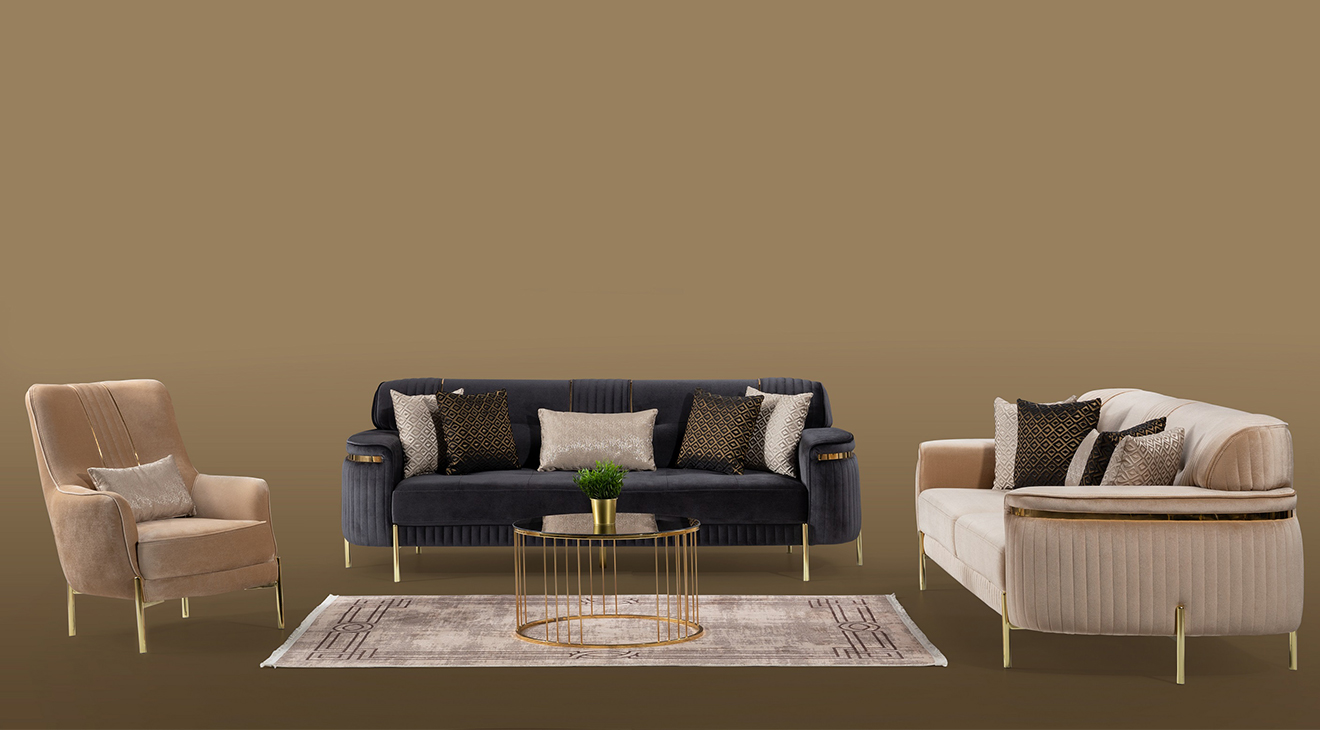 Sarissa Gold Metal Leg Sofa Set 2