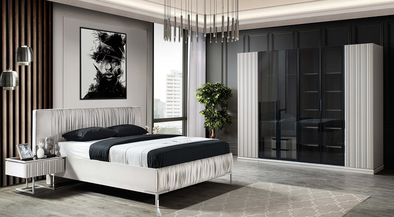 Silver Metal Leg Bedroom Set