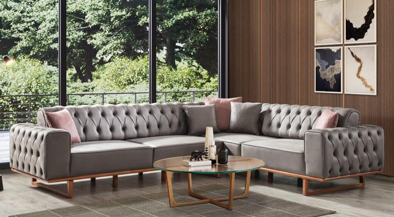 Simo Wooden Leg Corner Sofa Set
