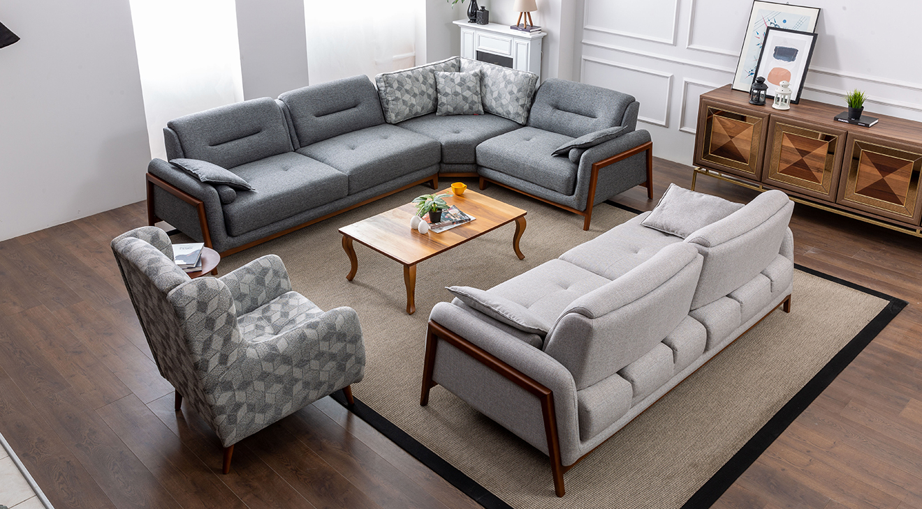 Still Wooden Leg Sofa and Corner Sofa Set