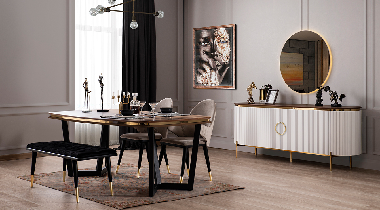 Tesla Metal Leg White Dining Room Set (Gold)