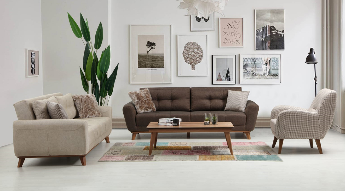 Texas Wooden Leg Sofa Set