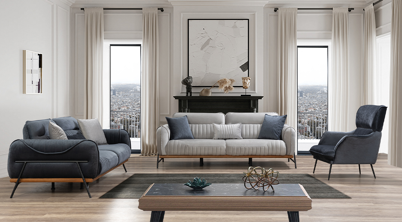 Tok Metal Leg Sofa Set