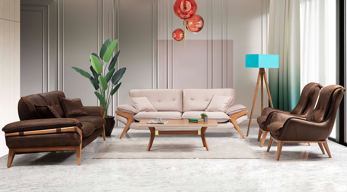 Tokyo Wooden Leg Sofa Set