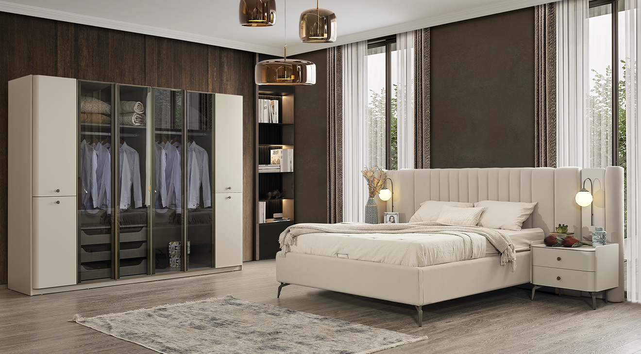 Truva Moonstone Bedroom Set with 6 Doors