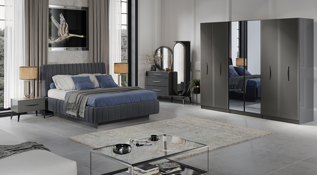 Umraniye Anthracite 6 Door Bedroom Set