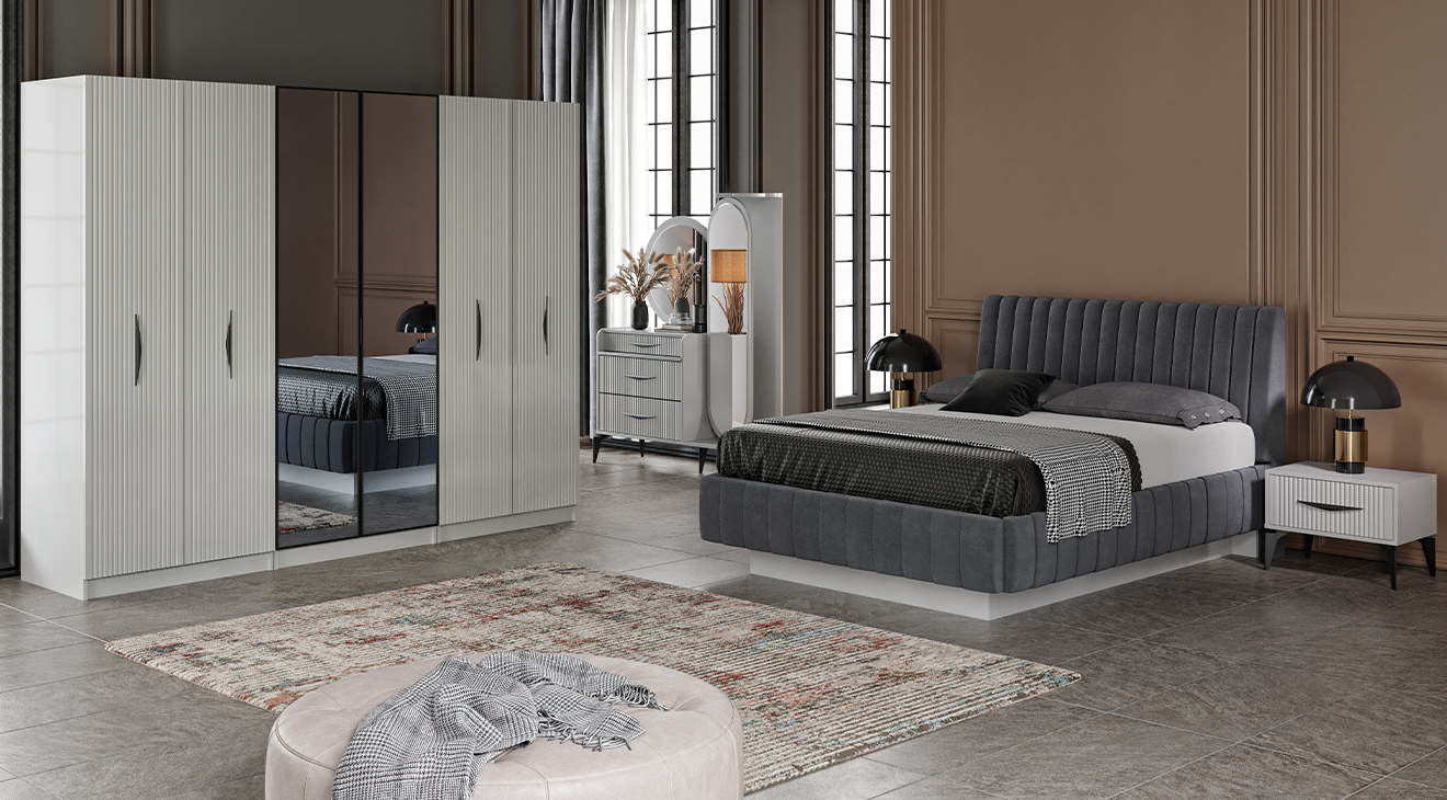 Umraniye Fog Gray 6 Door Bedroom Set