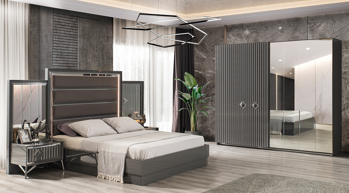 Utrecht Anthracite Sliding Door Bedroom Set