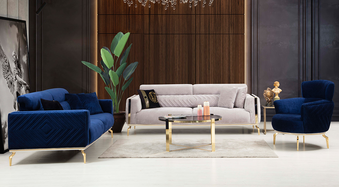 Varna Gold Metal Leg Sofa Set