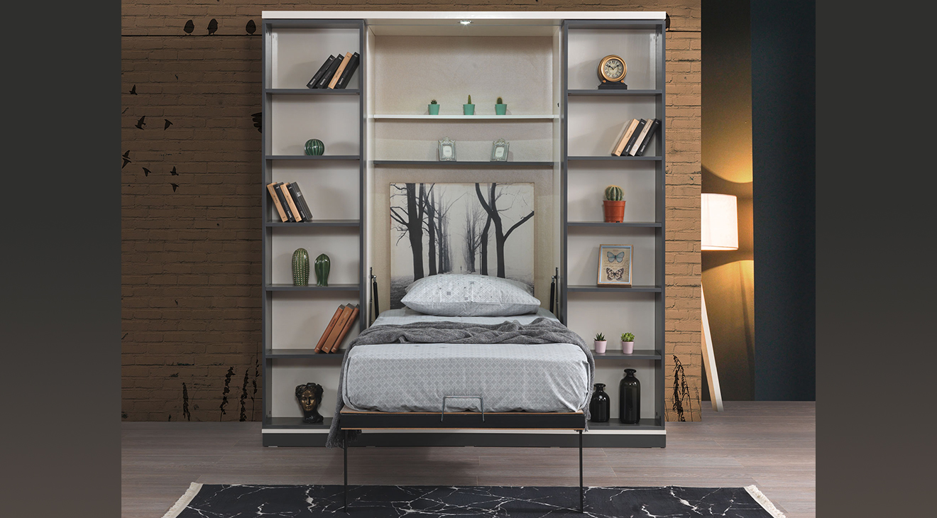 Vega Sliding Bookcase Single Wall Bed