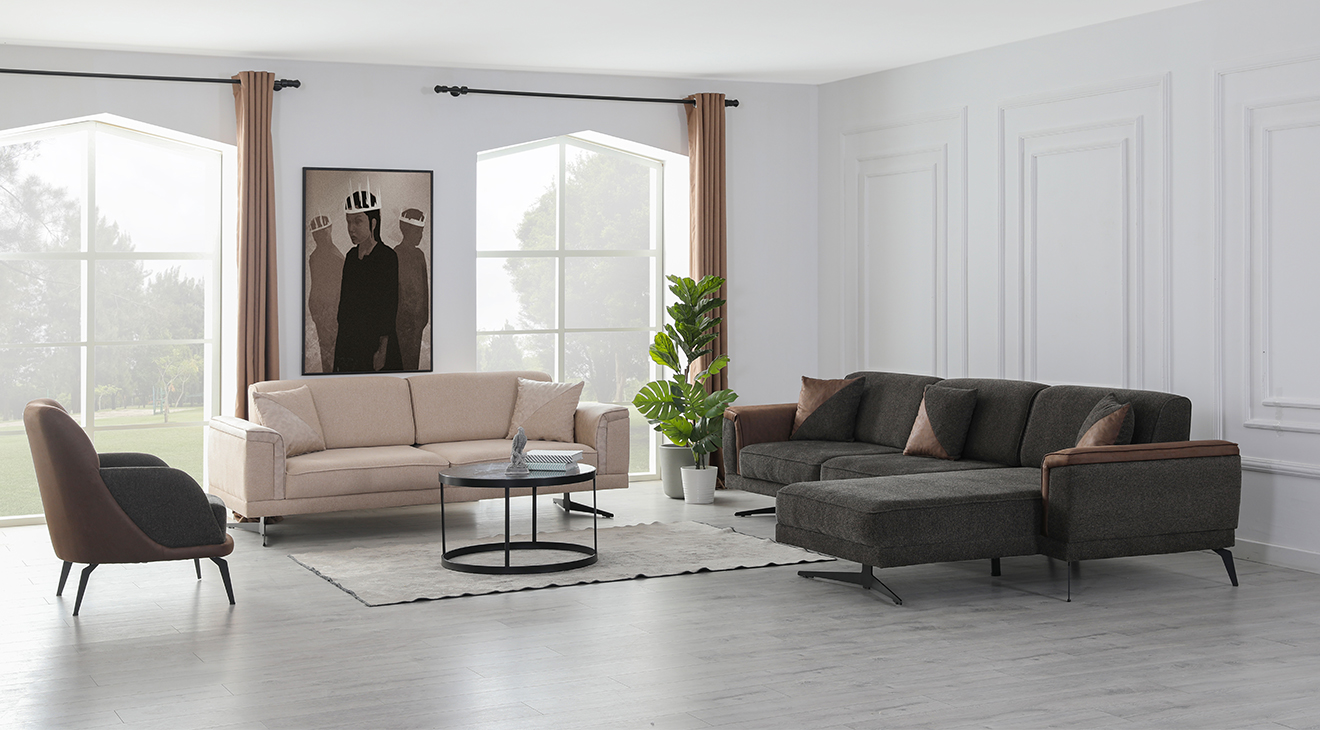 Vegas Metal Leg Corner Sofa Set
