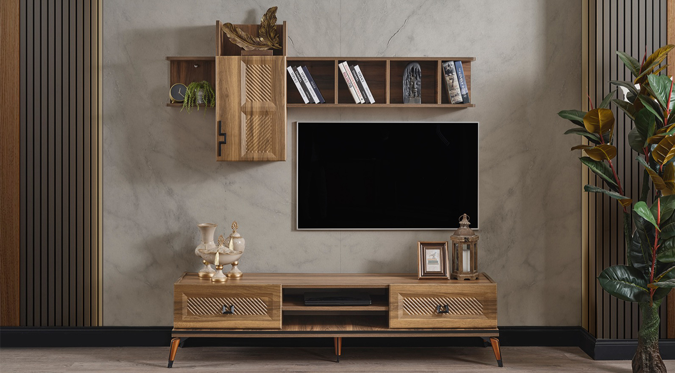 Vera Walnut Wooden Leg Tv Unit