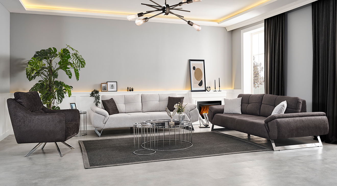 Versace Silver Metal Leg Sofa Set