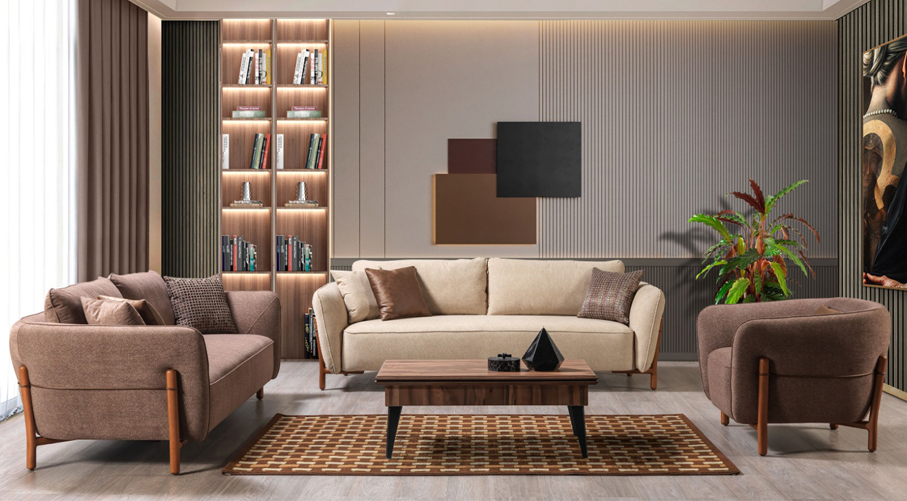 Victoria Wooden Leg Sofa Set