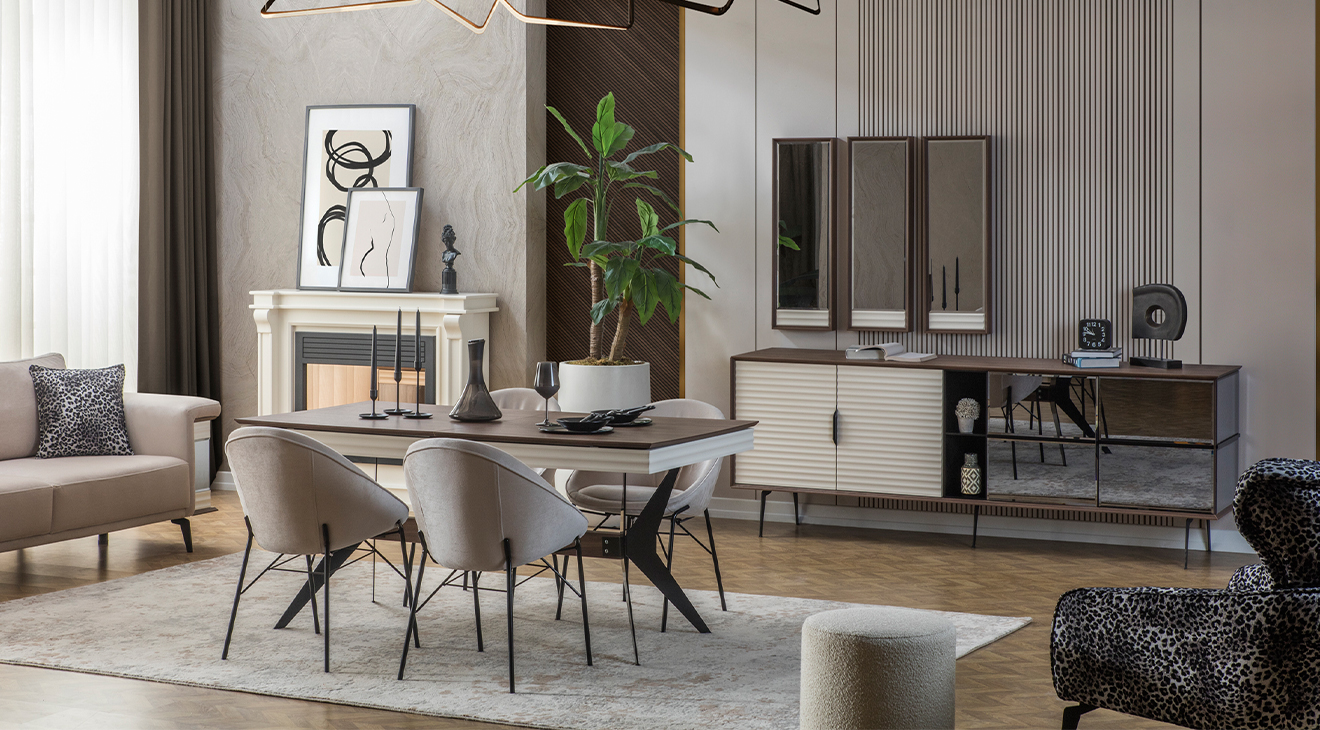 Vira Black Metal Leg Dining Room Set