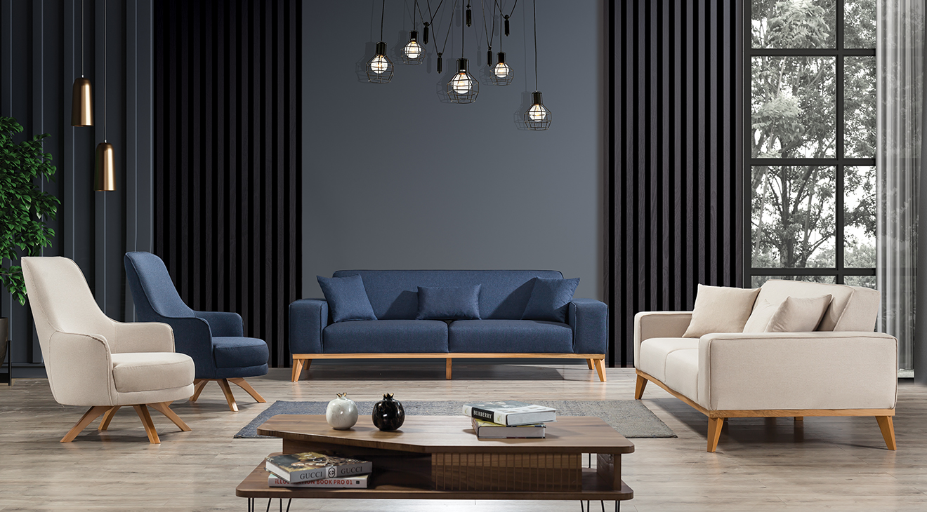 Vista Wooden Leg Sofa Set