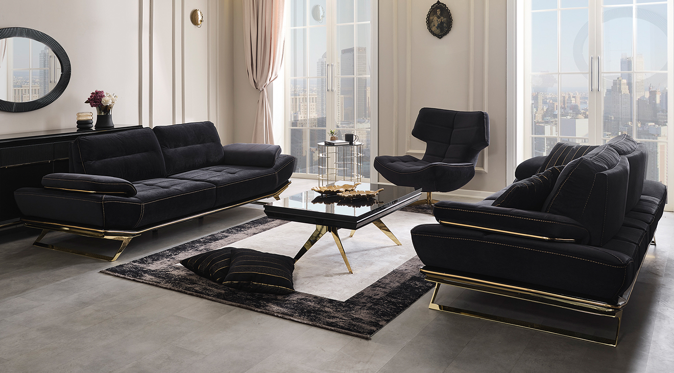 Wow Black Metal Leg Sofa Set