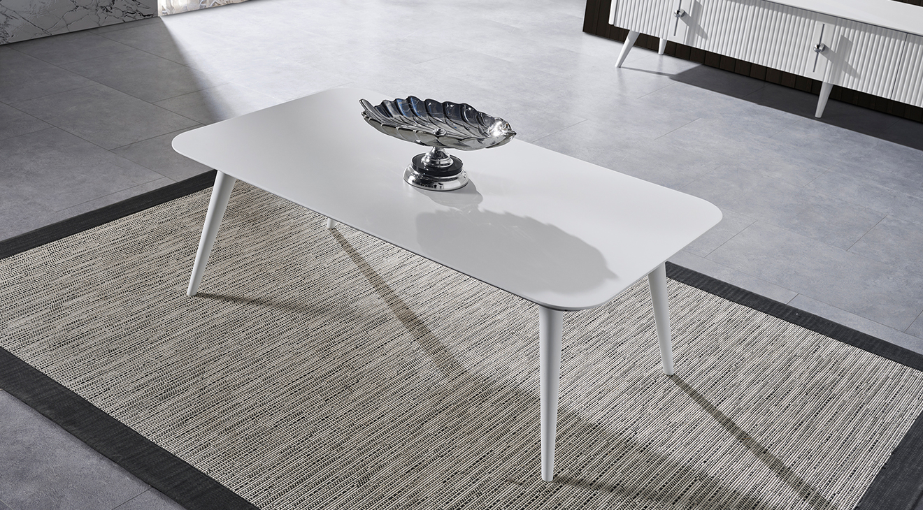 Yağmur White Wooden Leg Coffee Table