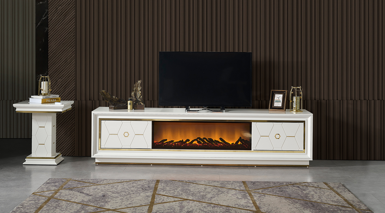 Yusra Premium Moonstone Fireplace Tv Unit