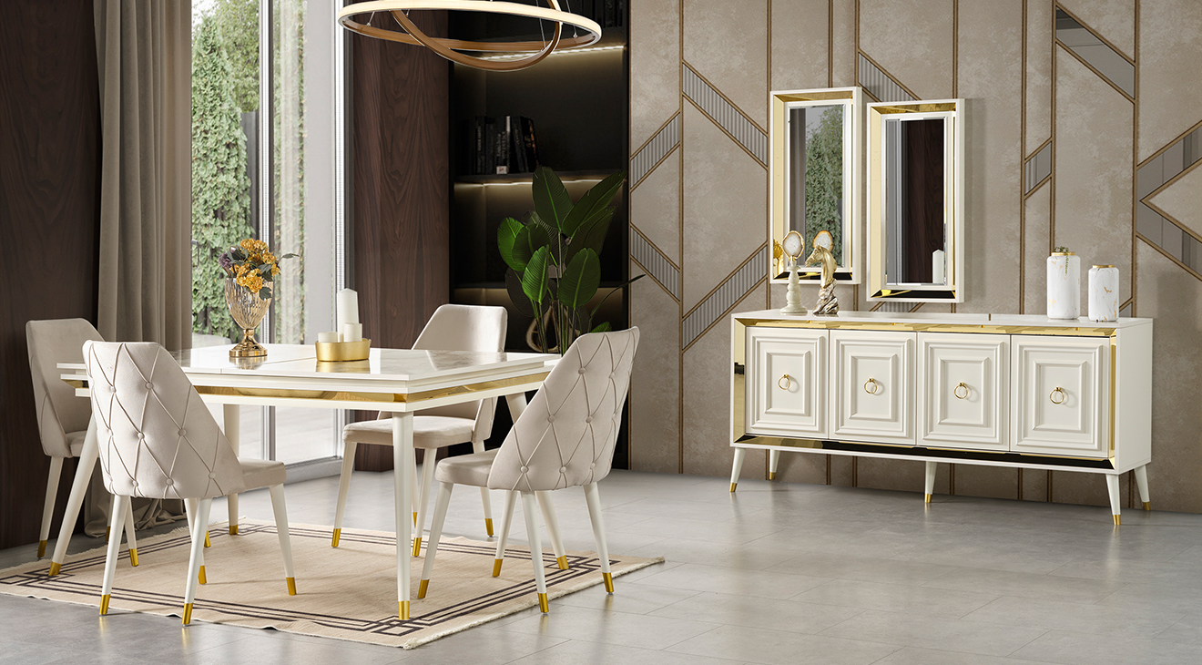 Zambak Moonstone Wooden Leg Dining Room Set