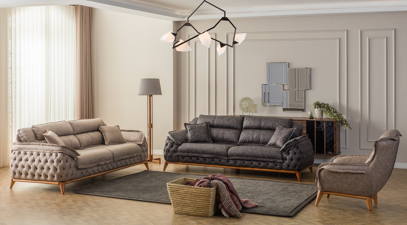 Zara Walnut Wooden Leg Sofa Set