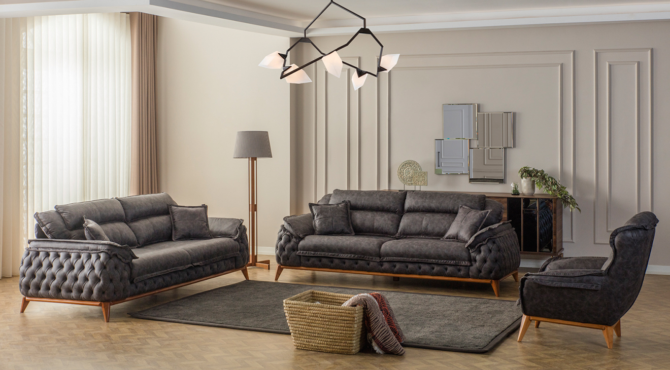 Zara Walnut Wooden Leg Sofa Set