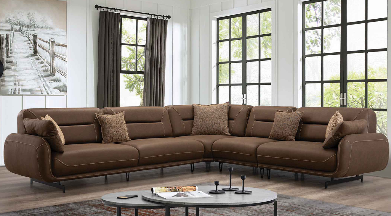 Zarif Black Metal Leg Corner Sofa Set