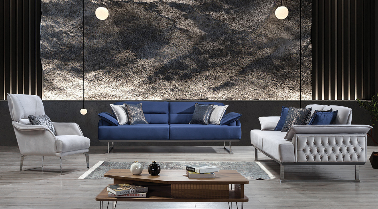 Zen Silver Metal Leg Sofa Set