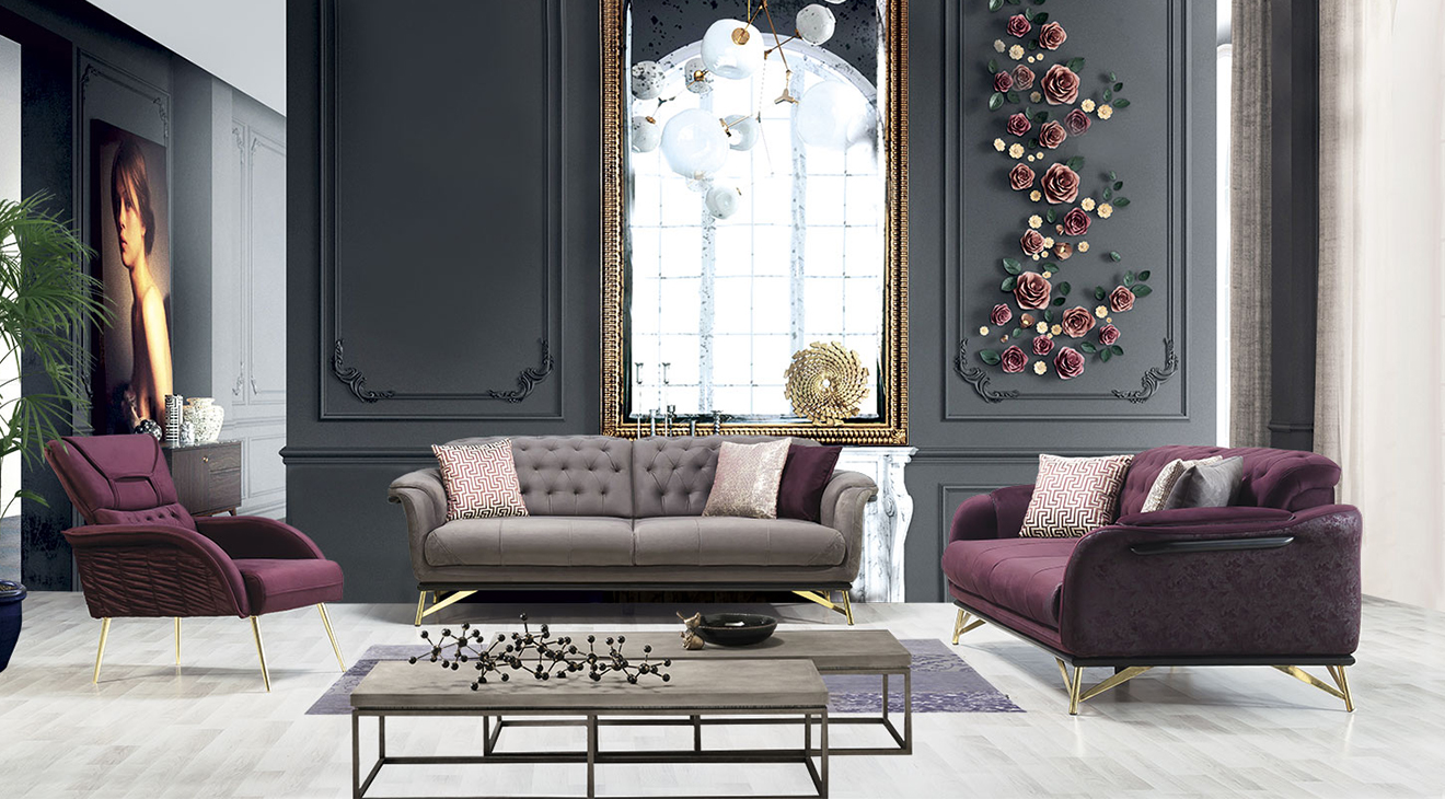 Zena Gold Metal Leg Sofa Set 2
