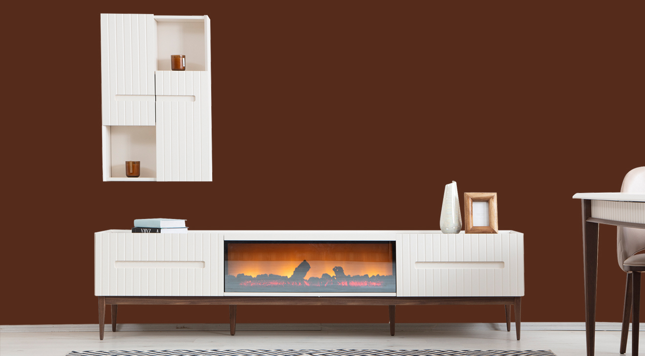 Zerafet Fireplace Wooden Leg Tv Unit