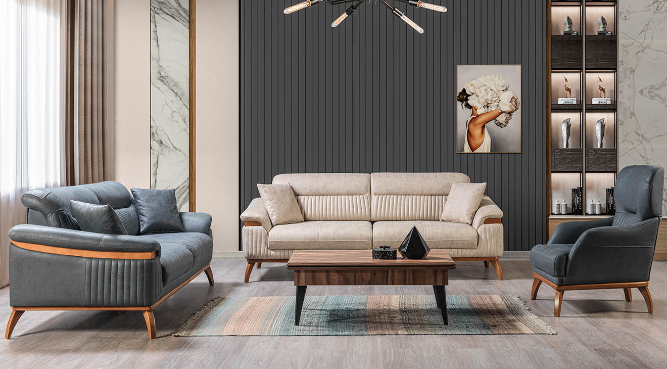 Zumra Wooden Leg Sofa Set