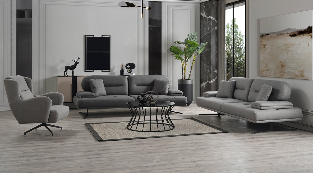 Zümrüt Black Metal Leg Sofa Set