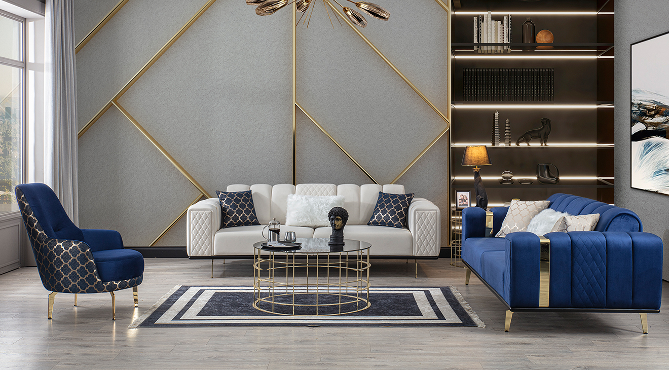 Emerald Bed Metal Leg Sofa Set