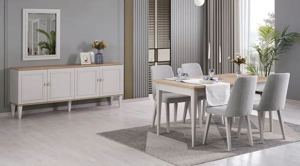 Batu Ahşap Ayaklı Yemek Odası Takımı