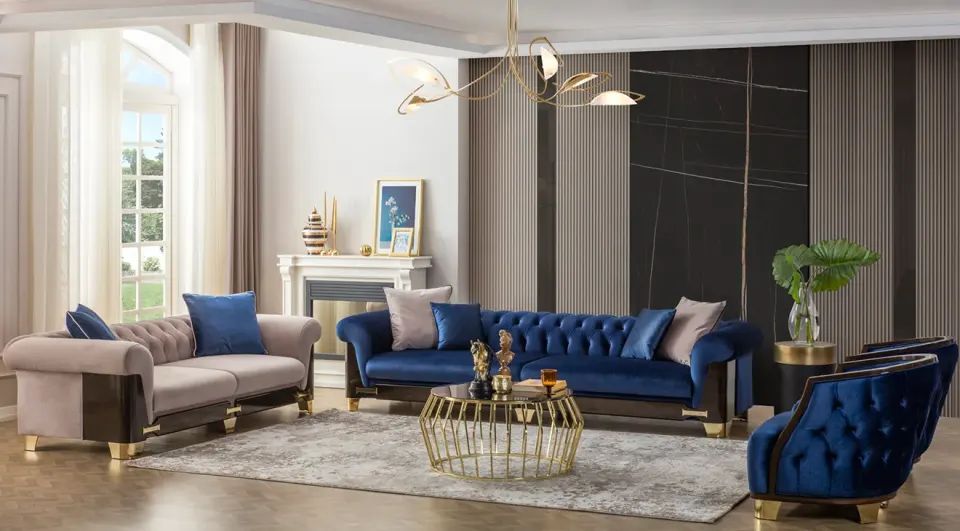 Nish Blue Metal Ayaklı Koltuk Takımı