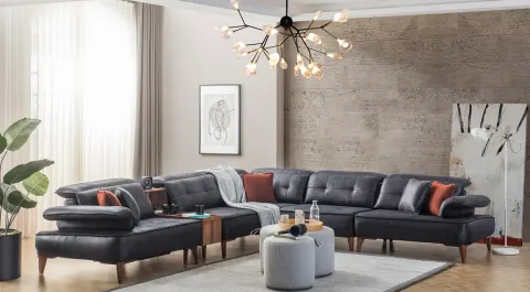 New Milano Ahşap Ayaklı Köşe Koltuk Takımı