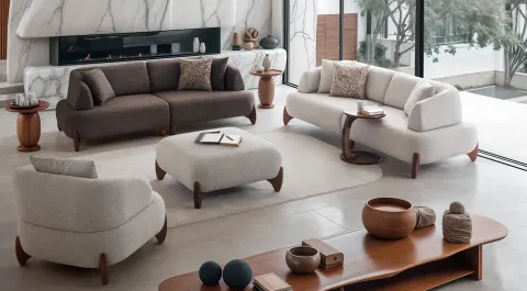 Konfor Ahşap Ayaklı Koltuk Takımı