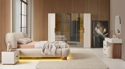 Aspera 6 Kapaklı Modern Ceviz Yatak Odası Takımı