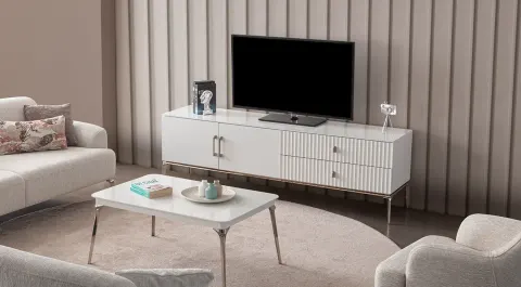 Bronz Metal Ayaklı Modern Tv Ünitesi
