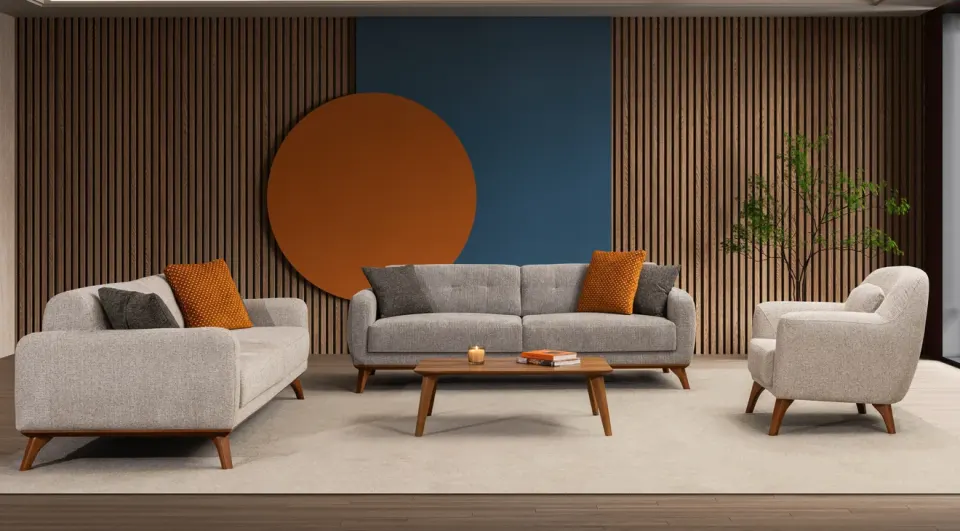 Loft Ahşap Ayaklı Yataklı Modern Koltuk Takımı