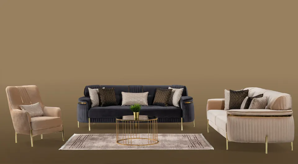 Sarissa Yataklı Gold Metal Ayaklı Koltuk Takımı 2