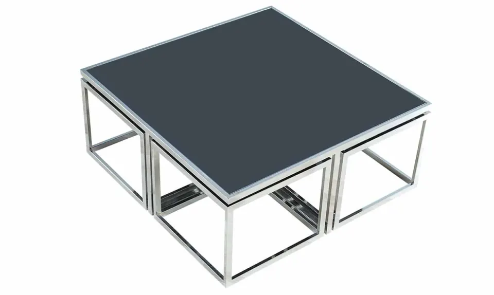 Gruşina Silver Metal Ayaklı Kare Orta Sehpa