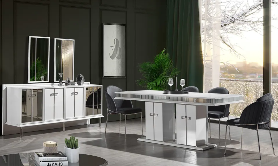 Madrit White Metal Ayaklı Yemek Odası