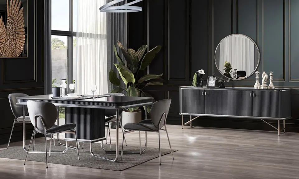 Palazzo Antrasit Metal Ayaklı Yemek Odası Takımı