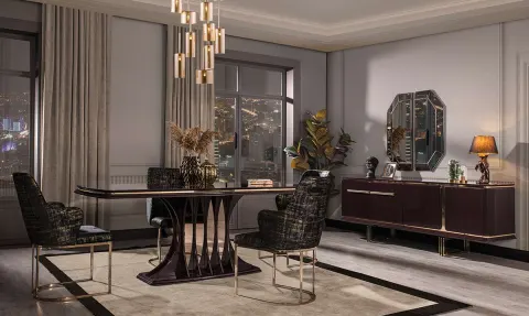 Bergama Mürdüm Metal Ayaklı Yemek Odası Takımı