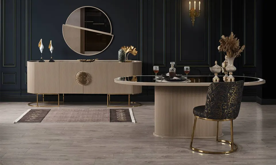 Gucci Gold Metal Ayaklı Yemek Odası Takımı