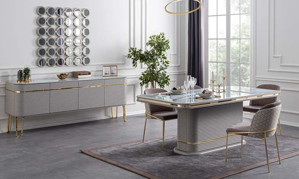 New Gucci Gold Metal Ayaklı Yemek Odası Takımı