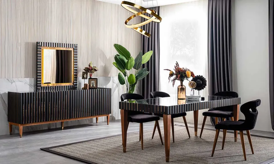 Prada Siyah Ahşap Ayaklı Yemek Odası Takımı