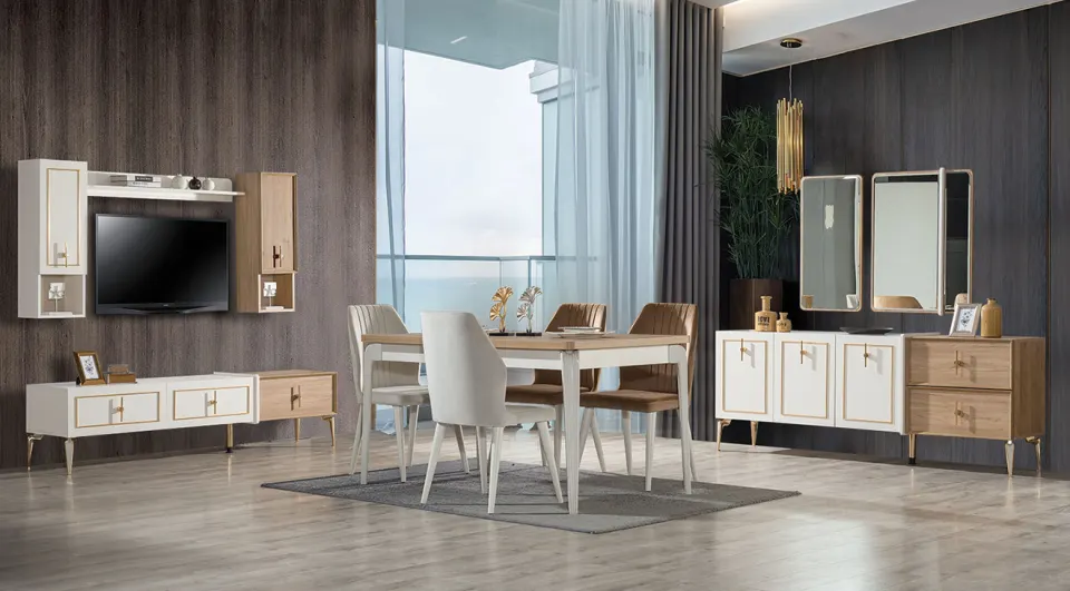 Safir Gold Metal Ayaklı Yemek Odası Takımı